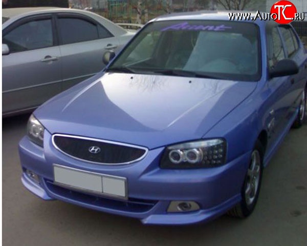 3 499 р. Накладки M-VRS на передний бампер автомобиля Hyundai Accent седан ТагАЗ (2001-2012) (Неокрашенная)  с доставкой в г. Королёв