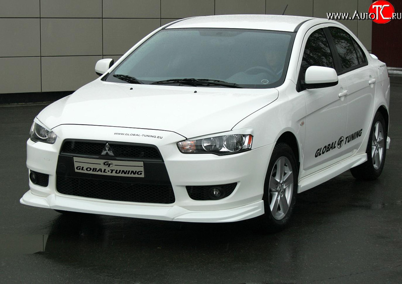 4 749 р. Накладка переднего бампера Mitsubishi global-Tuning Mitsubishi Lancer 10 CY седан дорестайлинг (2007-2010) (Неокрашенная)  с доставкой в г. Королёв