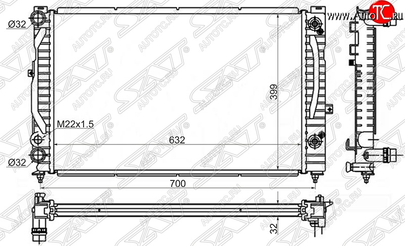 6 399 р. Радиатор двигателя SAT  Audi A4 (B5 8D2 седан,  B5 8D5 универсал), A6 (C5), Skoda Superb седан, Volkswagen Superb (седан)  с доставкой в г. Королёв