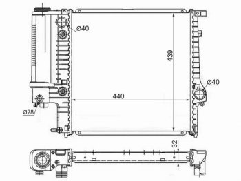 Радиатор двигателя SAT (пластинчатый, 1.6/1.8/2.0/2.5) BMW (БМВ) 3 серия ( E30,  E36) (1982-2000) E30, E36 седан, седан
