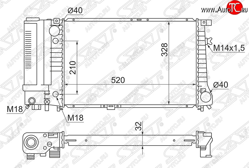 8 849 р. Радиатор двигателя SAT (пластинчатый, 2.0) BMW 5 серия E34 седан дорестайлинг (1988-1994)  с доставкой в г. Королёв