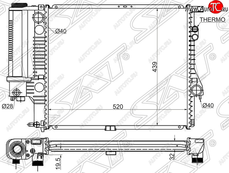 9 599 р. Радиатор двигателя SAT (трубчатый, 2.0 / 2.3 / 2.8) BMW 5 серия E39 седан дорестайлинг (1995-2000)  с доставкой в г. Королёв