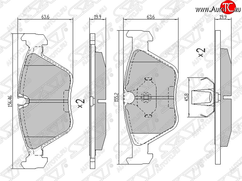 1 199 р. Колодки тормозные SAT (передние) BMW 3 серия E46 седан дорестайлинг (1998-2001)  с доставкой в г. Королёв