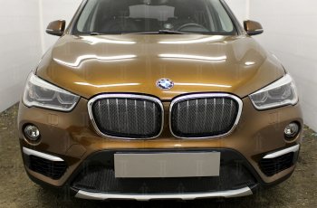 6 549 р. Защитная сетка радиатора в бампер Стрелка 11 Премиум (алюминий) BMW X1 F48 дорестайлинг (2015-2019) (Цвет: черный)  с доставкой в г. Королёв. Увеличить фотографию 2