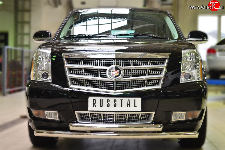 26 999 р. Защита переднего бампера (2 трубыØ76 мм, нержавейка) SLITKOFF  Cadillac Escalade  GMT926 джип 5 дв. (2006-2014) короткая база  с доставкой в г. Королёв