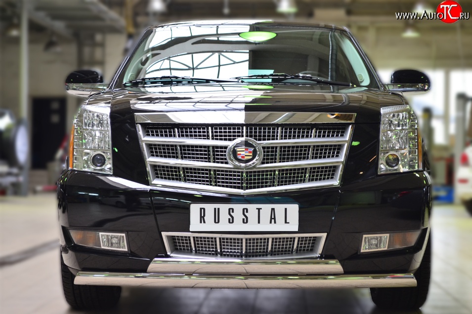 25 999 р. Защита переднего бампера (2 трубыØ75х42 мм, нержавейка) Russtal Cadillac Escalade GMT926 джип 5 дв. короткая база (2006-2014)  с доставкой в г. Королёв