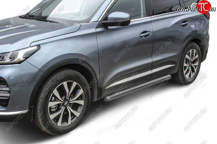 10 899 р. Защита порогов Slitkoff (Ø 76 мм, труба).  Chery Tiggo 7 PRO (2019-2024) (Цвет: серебристый)  с доставкой в г. Королёв