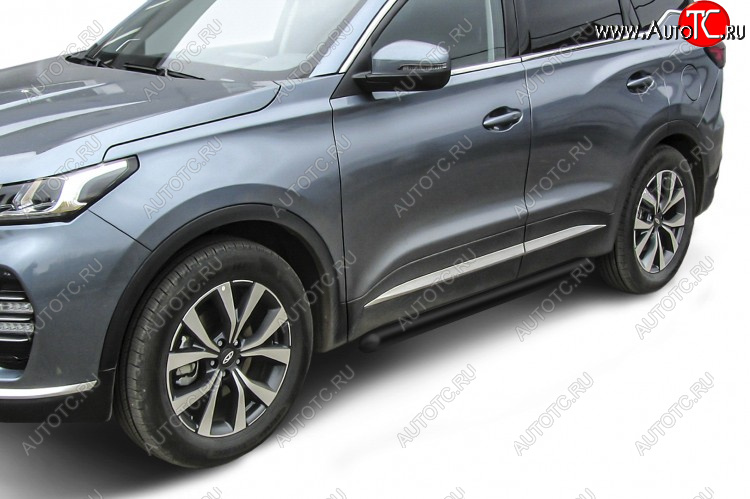 9 699 р. Защита порогов Slitkoff (Ø 76 мм, труба)  Chery Tiggo 7 PRO (2019-2025) (Цвет: черный)  с доставкой в г. Королёв