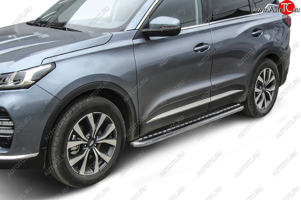 15 499 р. Защита порогов Slitkoff (Ø 57 мм, с листом) Chery Tiggo 7 PRO (2019-2024) (Нержавеющая сталь)  с доставкой в г. Королёв