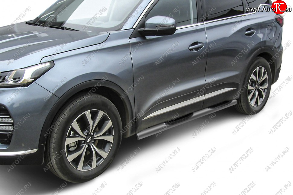 13 899 р. Защита порогов Slitkoff (Ø 76 мм, с проступями)  Chery Tiggo 7 PRO (2019-2024) (Цвет: серебристый)  с доставкой в г. Королёв