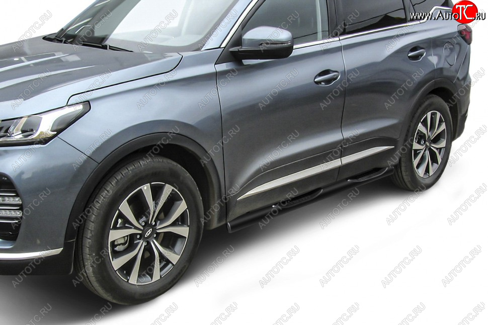 13 899 р. Защита порогов Slitkoff (Ø 76 мм, с проступями).  Chery Tiggo 7 PRO (2019-2024) (Цвет: черный)  с доставкой в г. Королёв