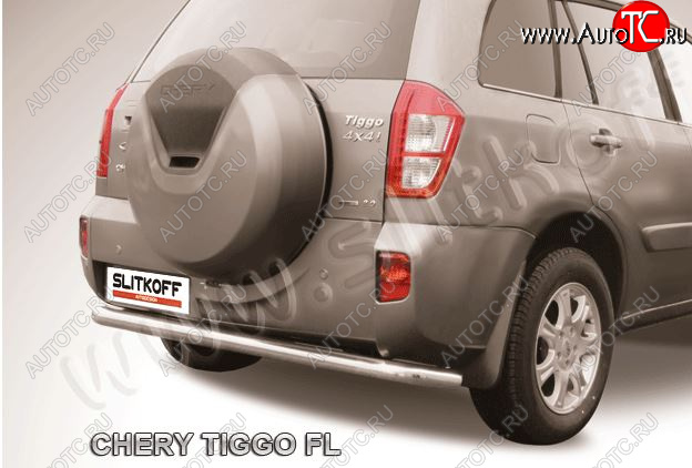 7 999 р. Защита заднего бампера Slitkoff (Ø 57 мм, длинная) Chery Tiggo T11 рестайлинг (2013-2016) (Сталь окрашенная в цвет: серебристый)  с доставкой в г. Королёв