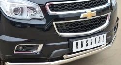 26 599 р. Защита переднего бампера (2 трубыØ63 и 42 мм, нержавейка) SLITKOFF Chevrolet Trailblazer GM800 дорестайлинг (2012-2016)  с доставкой в г. Королёв. Увеличить фотографию 2