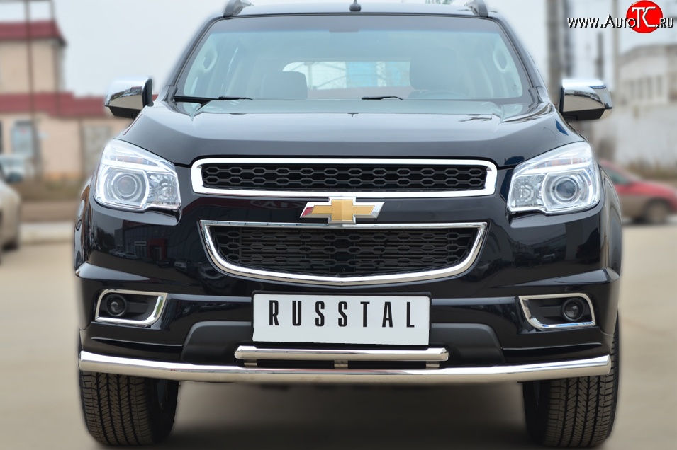 26 599 р. Защита переднего бампера (2 трубыØ63 и 42 мм, нержавейка) SLITKOFF Chevrolet Trailblazer GM800 дорестайлинг (2012-2016)  с доставкой в г. Королёв