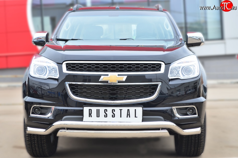 21 899 р. Защита переднего бампера (2 трубыØ76х42 и 63 мм, нержавейка) Russtal Chevrolet Trailblazer GM800 дорестайлинг (2012-2016)  с доставкой в г. Королёв