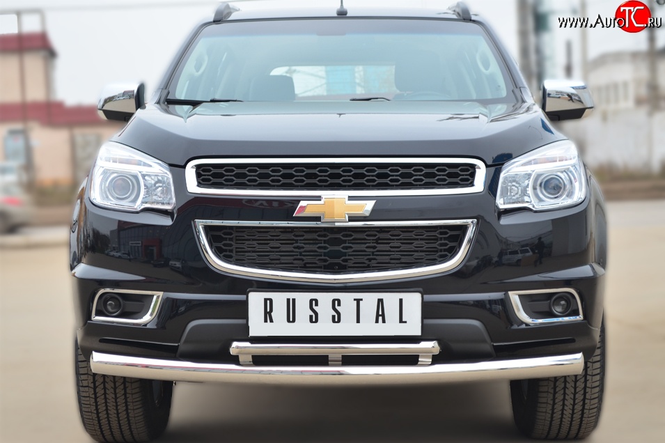 26 999 р. Защита переднего бампера (2 трубыØ76 и 42 мм, нержавейка) SLITKOFF  Chevrolet Trailblazer  GM800 (2012-2016) дорестайлинг  с доставкой в г. Королёв