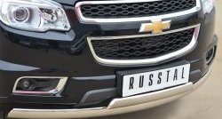 27 999 р. Защита переднего бампера (2 трубыØ75х42 мм, нержавейка) Russtal Chevrolet Trailblazer GM800 дорестайлинг (2012-2016)  с доставкой в г. Королёв. Увеличить фотографию 2