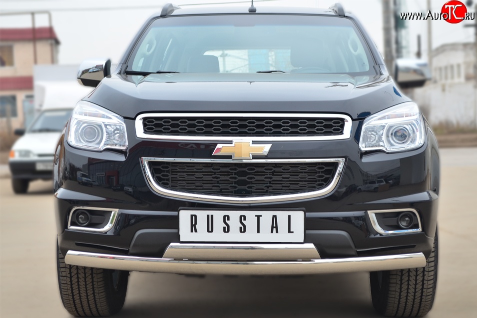 27 999 р. Защита переднего бампера (2 трубыØ75х42 мм, нержавейка) Russtal Chevrolet Trailblazer GM800 дорестайлинг (2012-2016)  с доставкой в г. Королёв