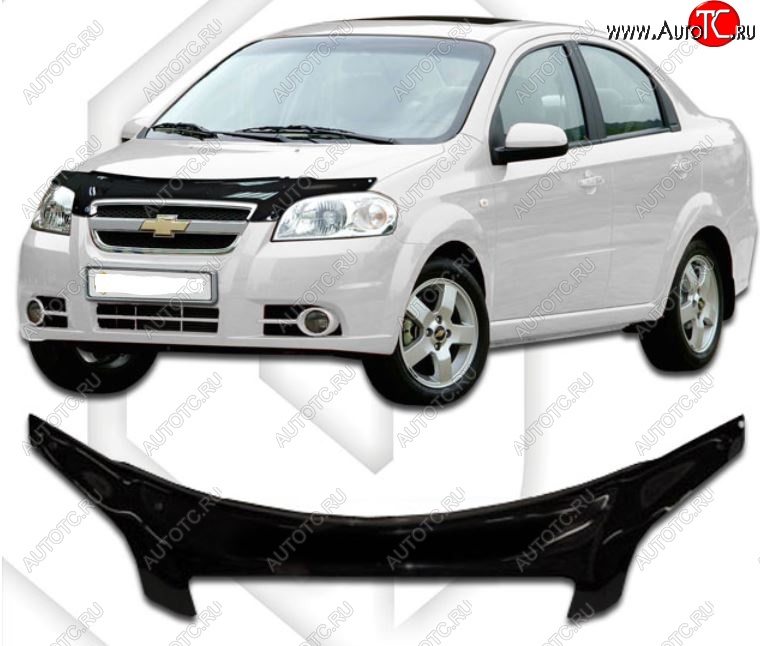 2 359 р. Дефлектор капота CA-Plastiс exclusive  Chevrolet Aveo  T250 (2006-2011) седан рестайлинг (Classic черный, Без надписи)  с доставкой в г. Королёв