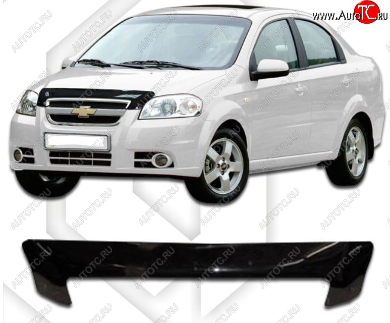 1 899 р. Дефлектор капота CA-Plastiс  Chevrolet Aveo  T250 (2006-2011) седан рестайлинг (Classic черный, Без надписи)  с доставкой в г. Королёв