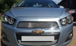 1 539 р. Нижняя сетка на бампер Russtal (хром) Chevrolet Aveo T300 седан (2011-2015)  с доставкой в г. Королёв. Увеличить фотографию 2