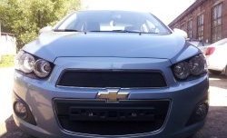 1 469 р. Нижняя сетка на бампер Russtal (черная)  Chevrolet Aveo  T300 (2011-2015) седан, хэтчбек  с доставкой в г. Королёв. Увеличить фотографию 1