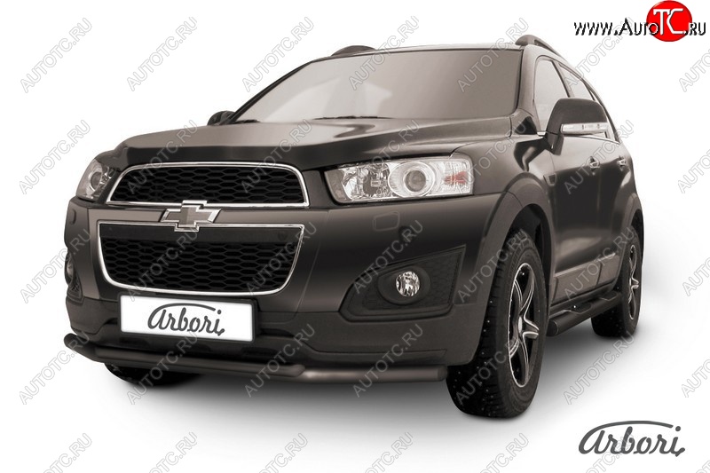 7 559 р. Защита переднего бампера Arbori (черная, 2 трубы d57 и 42 mm). Chevrolet Captiva 2-ой рестайлинг (2013-2016)  с доставкой в г. Королёв