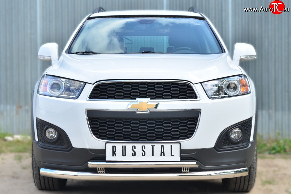 20 099 р. Защита переднего бампера (2 трубыØ63 и 42 мм, нержавейка) SLITKOFF Chevrolet Captiva 2-ой рестайлинг (2013-2016)  с доставкой в г. Королёв