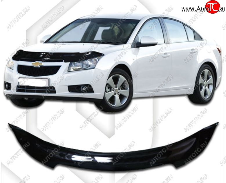 2 079 р. Дефлектор капота CA-Plastic Chevrolet Cruze J305 хэтчбек дорестайлинг (2009-2012) (Classic черный, Без надписи)  с доставкой в г. Королёв