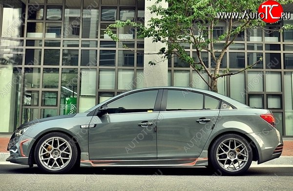 4 199 р. Пороги накладки CT Chevrolet Cruze J300 седан дорестайлинг (2009-2012) (Неокрашенные)  с доставкой в г. Королёв