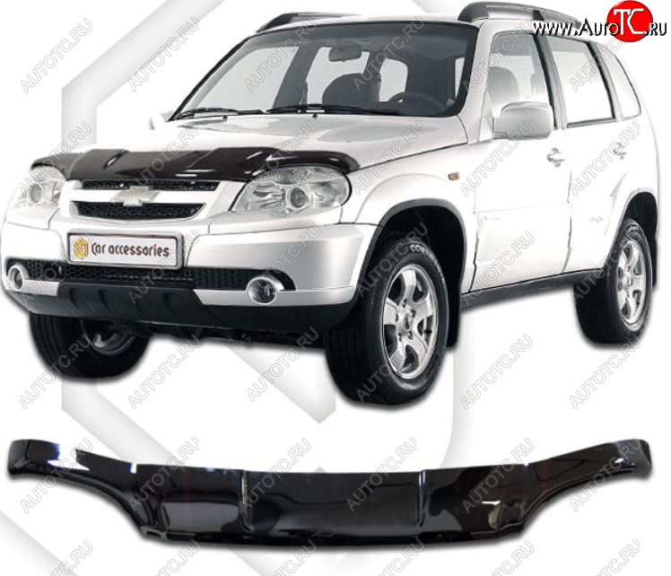 2 269 р. Дефлектор капота CA-Plastic  Chevrolet Niva  2123 (2009-2020), Лада 2123 (Нива Шевроле) (2009-2020) (Classic черный, Без надписи)  с доставкой в г. Королёв