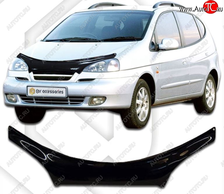 2 199 р. Дефлектор капота CA-Plastiс exclusive  Chevrolet Rezzo (2000-2008) (Classic черный, Без надписи)  с доставкой в г. Королёв