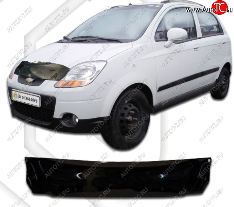 1 899 р. Дефлектор капота CA-Plastic  Chevrolet Spark  M200,250 (2005-2010) (Classic черный, Без надписи)  с доставкой в г. Королёв