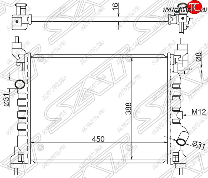 6 499 р. Радиатор двигателя SAT (пластинчатый)  Chevrolet Spark  M300 (2010-2015), Ravon R2 (2016-2024)  с доставкой в г. Королёв