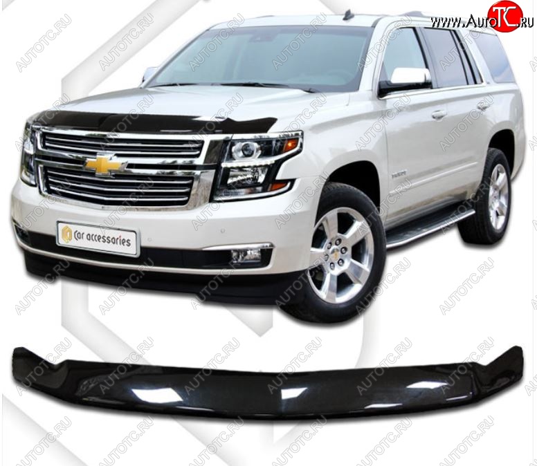 2 599 р. Дефлектор капота CA-Plastic exclusive  Chevrolet Tahoe  K2UC (2014-2021) (Classic черный, Без надписи)  с доставкой в г. Королёв