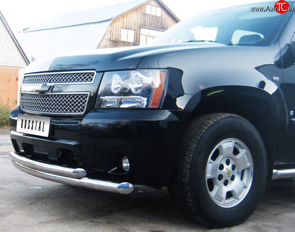 26 999 р. Защита переднего бампера (2 трубыØ76 мм, нержавейка) SLITKOFF  Chevrolet Tahoe  GMT900 (2006-2013) 5 дв.  с доставкой в г. Королёв