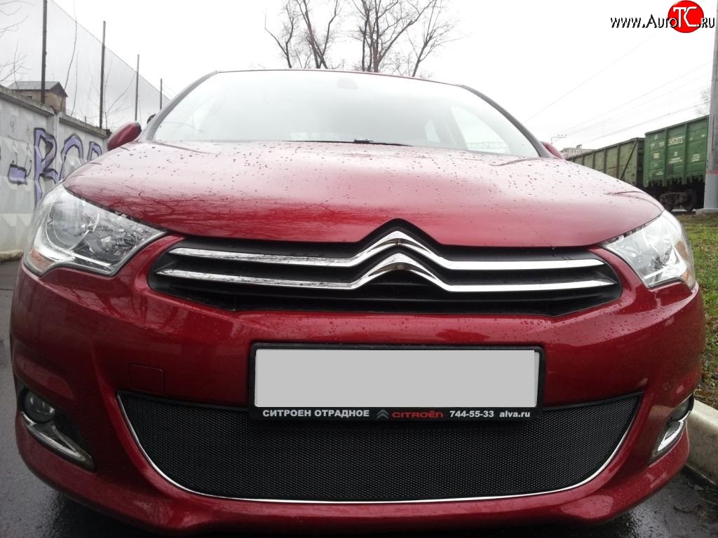 1 469 р. Сетка на бампер (хетчбек) Russtal (черная) CITROEN C4 B7 хэтчбэк 5 дв. (2011-2018)  с доставкой в г. Королёв