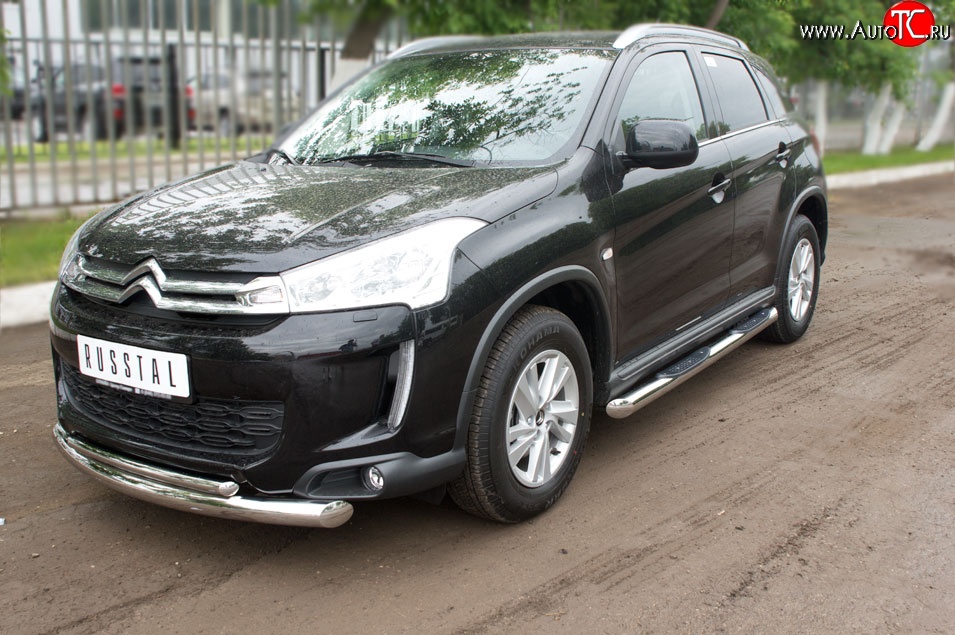 21 649 р. Защита переднего бампера (2 трубыØ76 и 42 мм, нержавейка) SLITKOFF  CITROEN C4 aircross (2012-2017)  с доставкой в г. Королёв