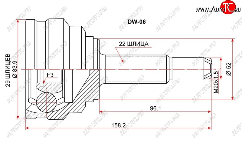 1 699 р. Шрус (наружный) SAT (сальник 52 мм, шлицев 29/22) ЗАЗ Sens седан (2007-2017)  с доставкой в г. Королёв