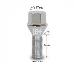 Колёсный болт длиной 24 мм Вектор M12 1.5 24 под гаечный ключ (пос.место: конус) Ford Ranger SuperCab (2019-2023) 