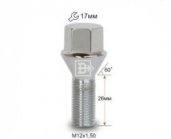 Колёсный болт длиной 26 мм Вектор M12 1.5 26 под гаечный ключ (пос.место: конус) SSANGYONG Musso (1993-2005) 