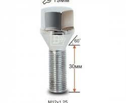 112 р. Колёсный болт длиной 30 мм Вектор M12 1.25 30 под гаечный ключ (пос.место: конус) Suzuki Solio Bandit MA15 (2011-2015). Увеличить фотографию 1