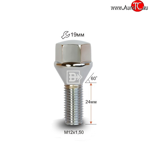 112 р. Колёсный болт длиной 24 мм Вектор M12 1.5 24 под гаечный ключ (пос.место: конус) Chery Tiggo 3 (2014-2020)