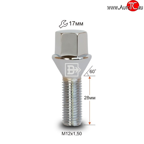 112 р. Колёсный болт длиной 28 мм Вектор M12 1.5 28 под гаечный ключ (пос.место: конус) Chevrolet Equinox (2003-2009)