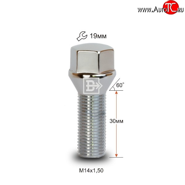 135 р. Колёсный болт длиной 30 мм Вектор M14 1.5 30 под гаечный ключ (пос.место: конус)    с доставкой в г. Королёв