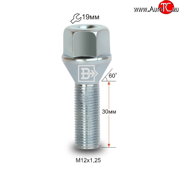 60 р. Колёсный болт длиной 30 мм Вектор M12 1.25 30 под гаечный ключ CITROEN Berlingo K9 (2018-2023)