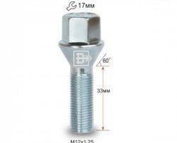 Колёсный болт длиной 33 мм Вектор M12 1.25 33 под гаечный ключ ГАЗ 31107 (2004-2009) 