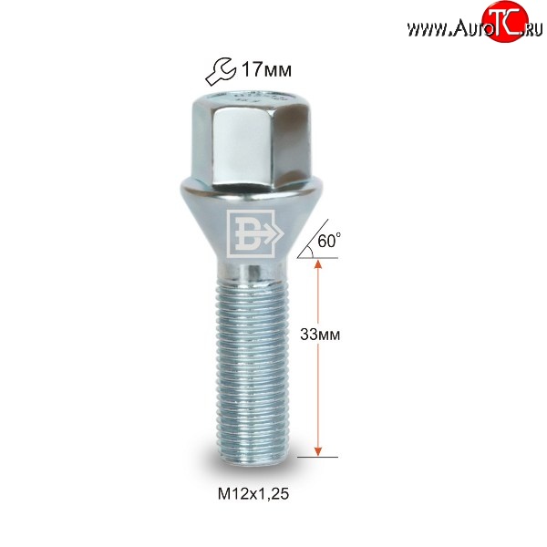 125 р. Колёсный болт длиной 33 мм Вектор M12 1.25 33 под гаечный ключ Chery Bonus 3 (A19) седан (2013-2016)