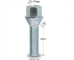 119 р. Колёсный болт длиной 36 мм Вектор M12 1.25 36 под гаечный ключ Fiat Barchetta 183 кабриолет (1995-2005). Увеличить фотографию 1