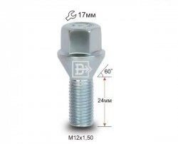 Колёсный болт длиной 24 мм Вектор M12 1.5 24 под гаечный ключ Geely Coolray SX11 рестайлинг (2023-2024) 